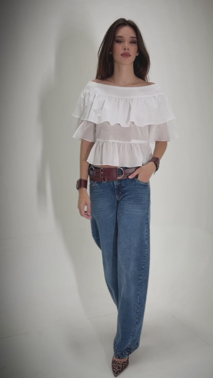 Penelope - blusa de babados em voil de algodão 100%