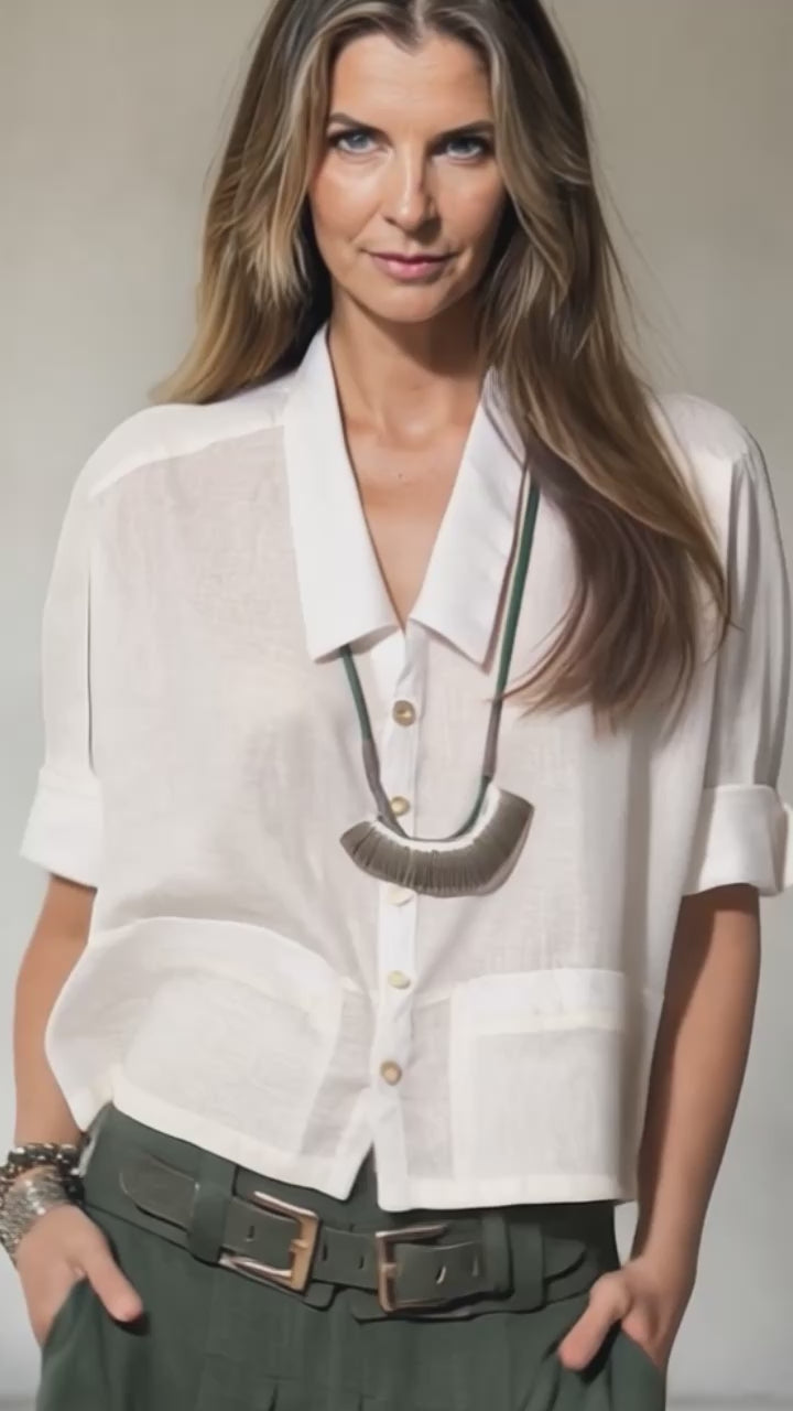 Ipanema - Camisa em 100% linho de mangas curtas