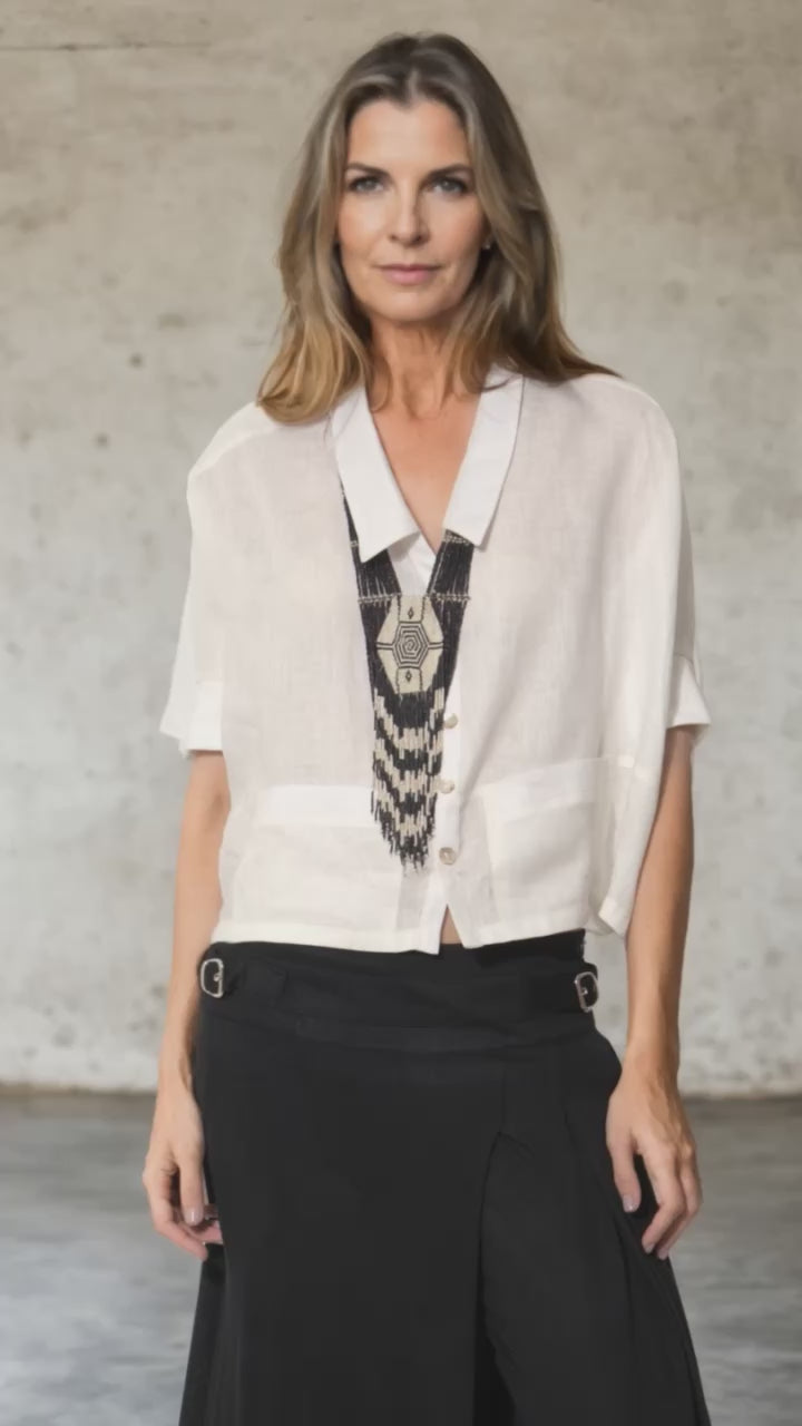 Ipanema - Camisa em 100% linho de mangas curtas