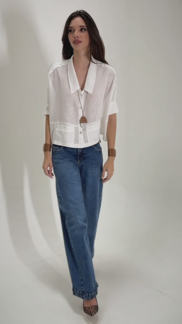 Ipanema - Camisa em 100% linho de mangas curtas